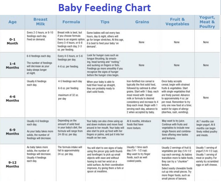 Baby Milk Feeding Chart