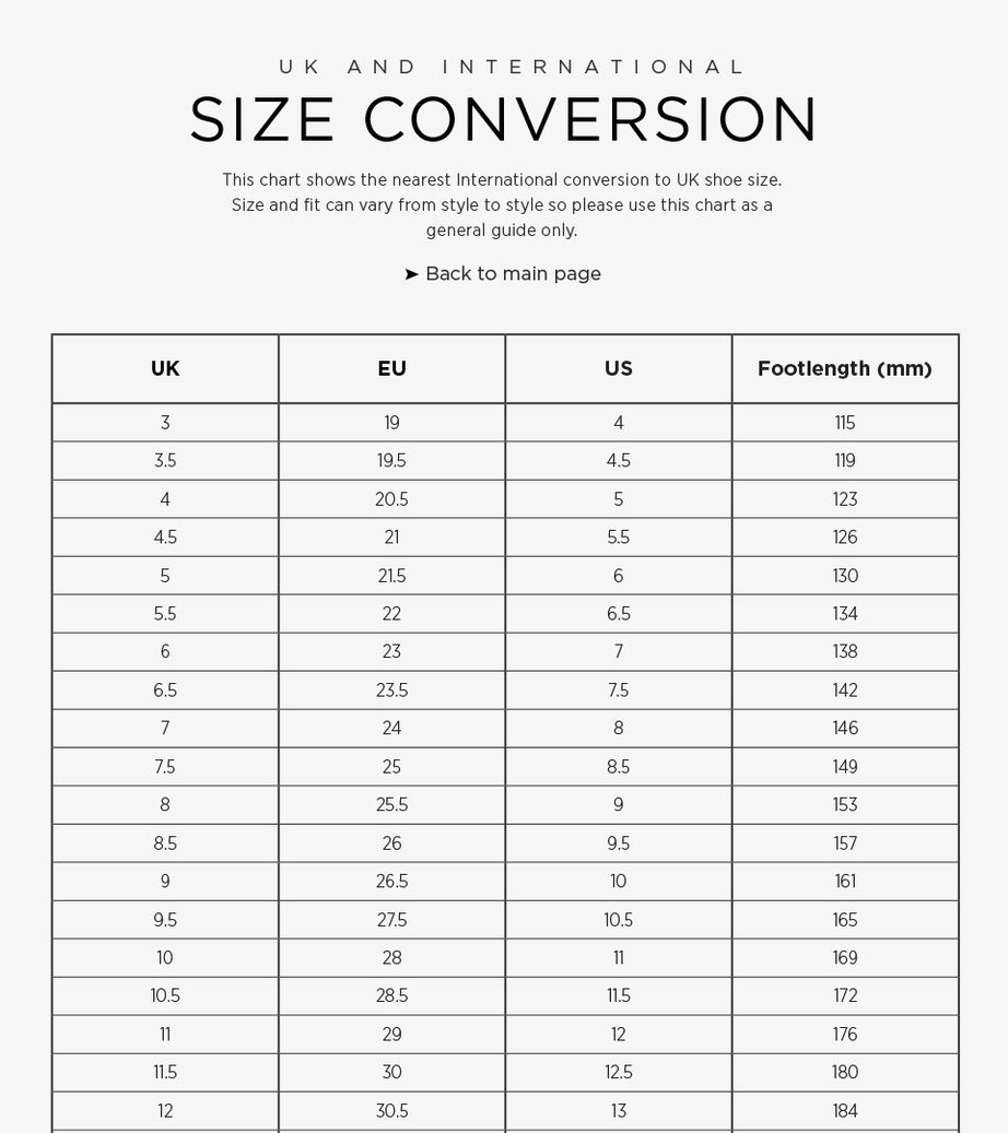 Childrens shoe size conversion chart