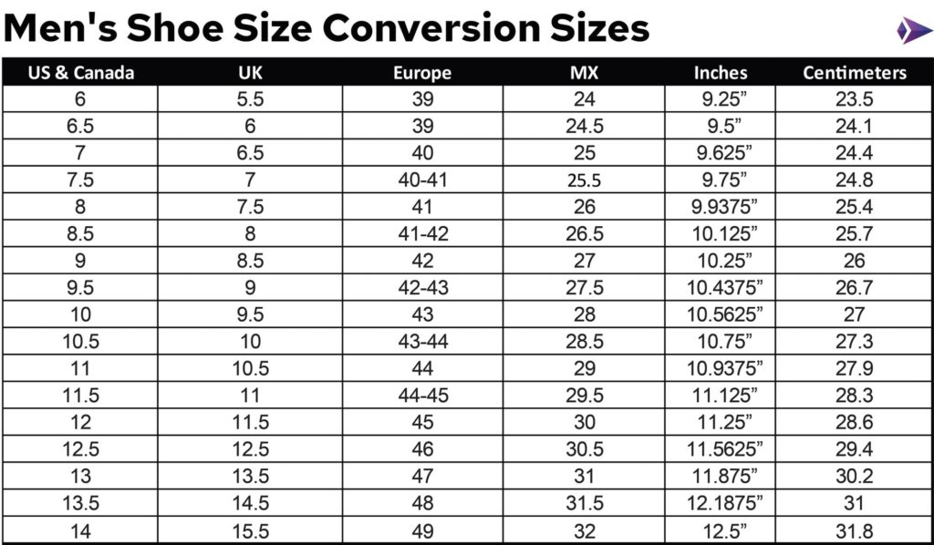 Mens shoe size conversion chart - Ygraph