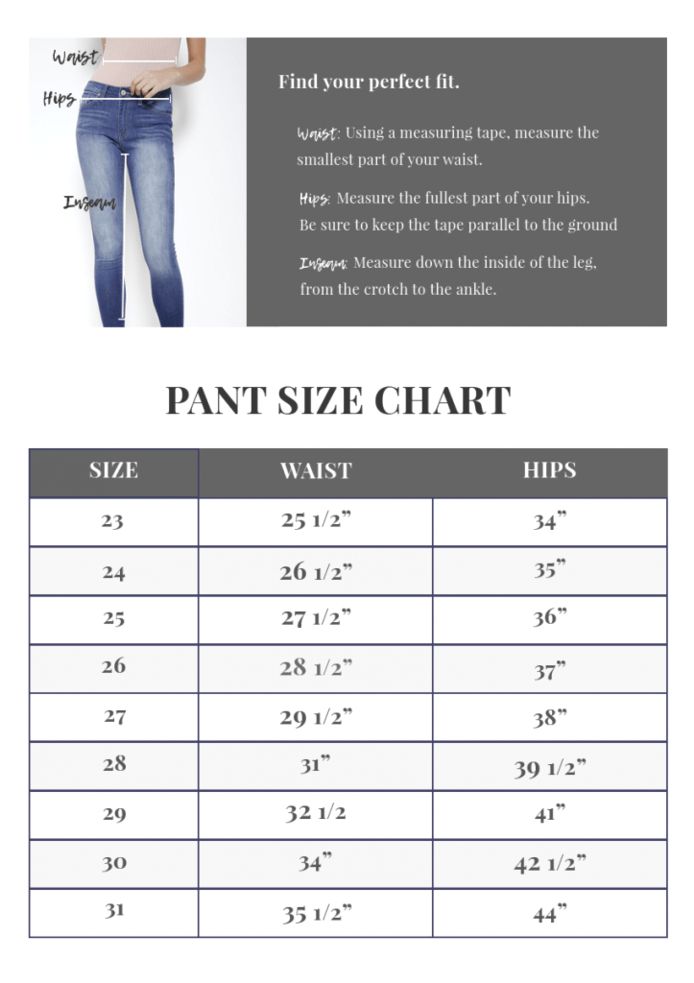 Pant size conversion chart
