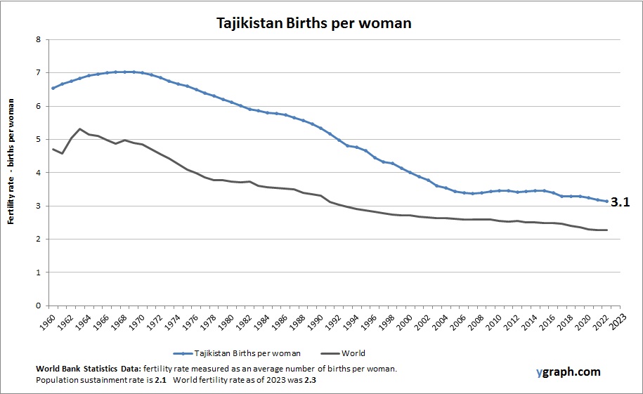 Tajikistan Births per woman