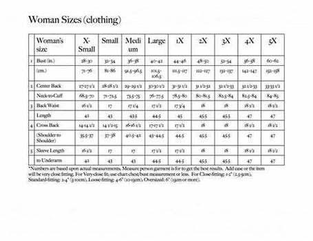 Women Clothing sizes