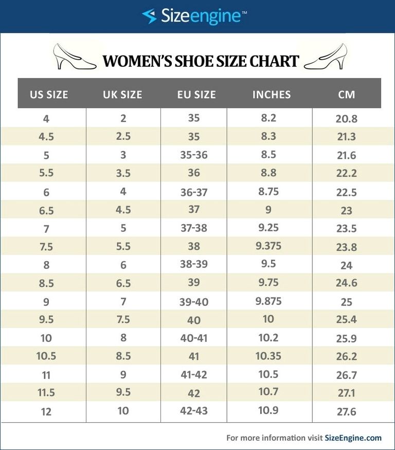 Ladies shoe deals size chart